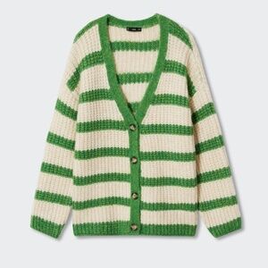 Mango green and cream Striped cardigan with buttons Size small